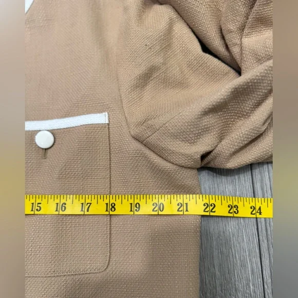 Veronica Beard Beale Contrast Detail Cotton Blend Tweed Jacket in Khaki Size 14 - Picture 11 of 14